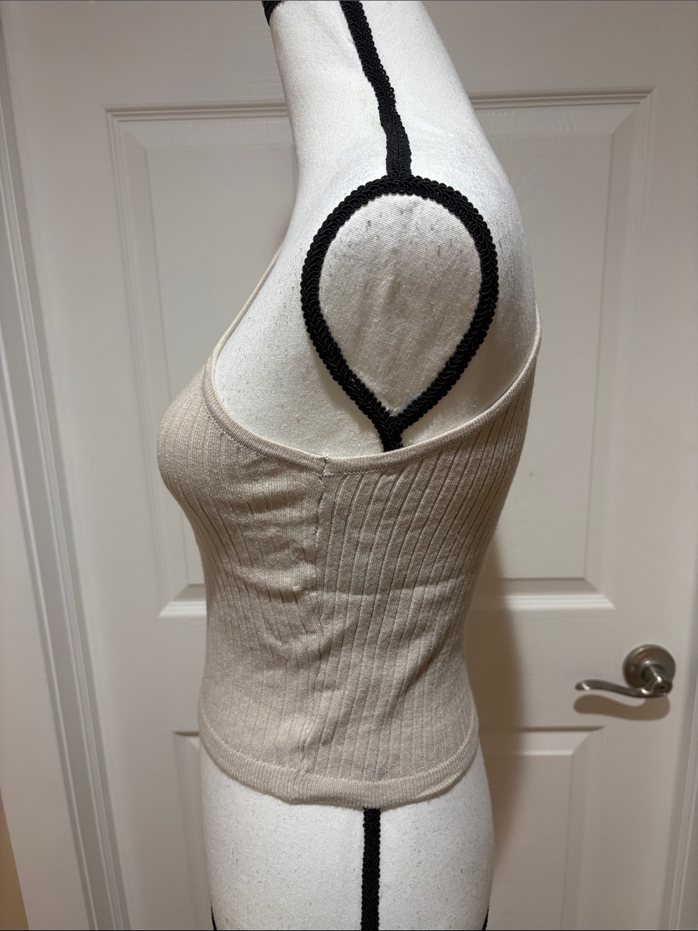 One-Shoulder Ribbed Sweater Top - Beige - Picture 2 of 5